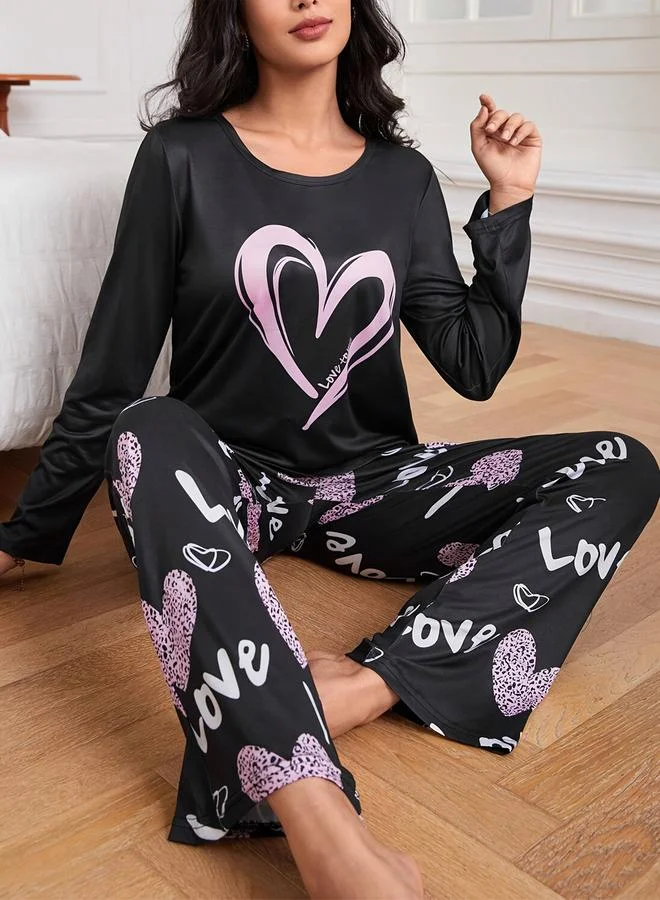 Take Two Take Two Graphic Printed Long Sleeve T-shirt with Pants Set