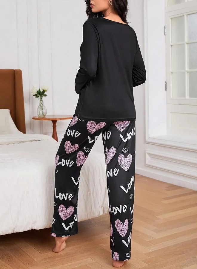 Take Two Take Two Graphic Printed Long Sleeve T-shirt with Pants Set