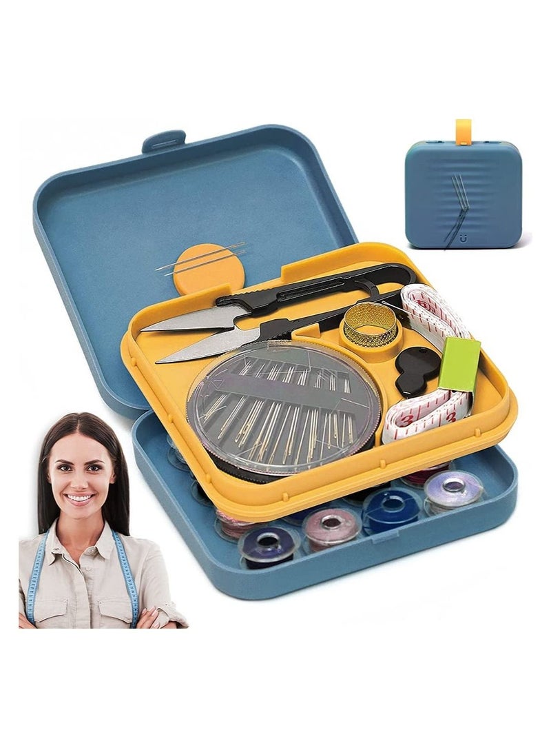 Sewing Kit, Travel Portable Supplies, for Home,  Emergency, Filled with Mending and Needles, Magnetite, Scissors, Thimble, Thread, Tape Measure etc 21pcs Blue - Image 1