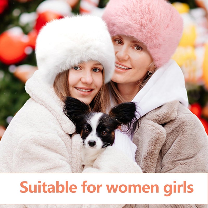 Peicees Winter Faux Fur Hat for Women Girls Cossack Russian Style Ladies Ushanka Fuzzy Furry Hat Warm Fluffy Bucket Hat Black - Image 3
