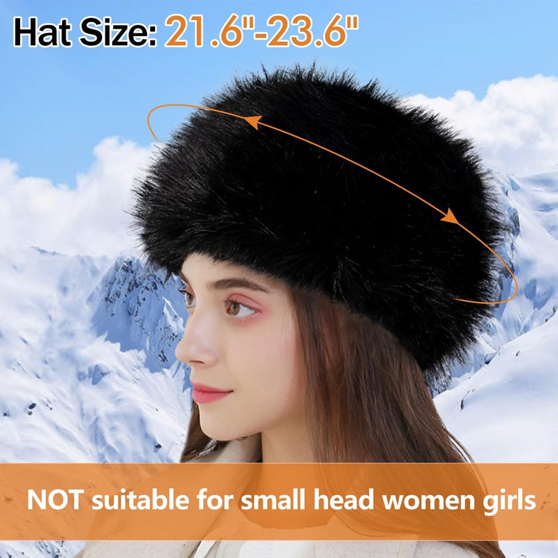 Peicees Winter Faux Fur Hat for Women Girls Cossack Russian Style Ladies Ushanka Fuzzy Furry Hat Warm Fluffy Bucket Hat Black - Image 5