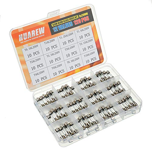 HUAREW 12 Values 120 Pcs 5x20 mm Slow Blow Glass Fuse 0.2 x0.78 Inch 250 V Volt T0.5 T1 T1.25 T1.6 T2 T2.5 T3 T3.15 T4 T5 T6.3 T10 A amp Assortment Kit - Image 2