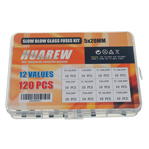 HUAREW 12 Values 120 Pcs 5x20 mm Slow Blow Glass Fuse 0.2 x0.78 Inch 250 V Volt T0.5 T1 T1.25 T1.6 T2 T2.5 T3 T3.15 T4 T5 T6.3 T10 A amp Assortment Kit - Image 3