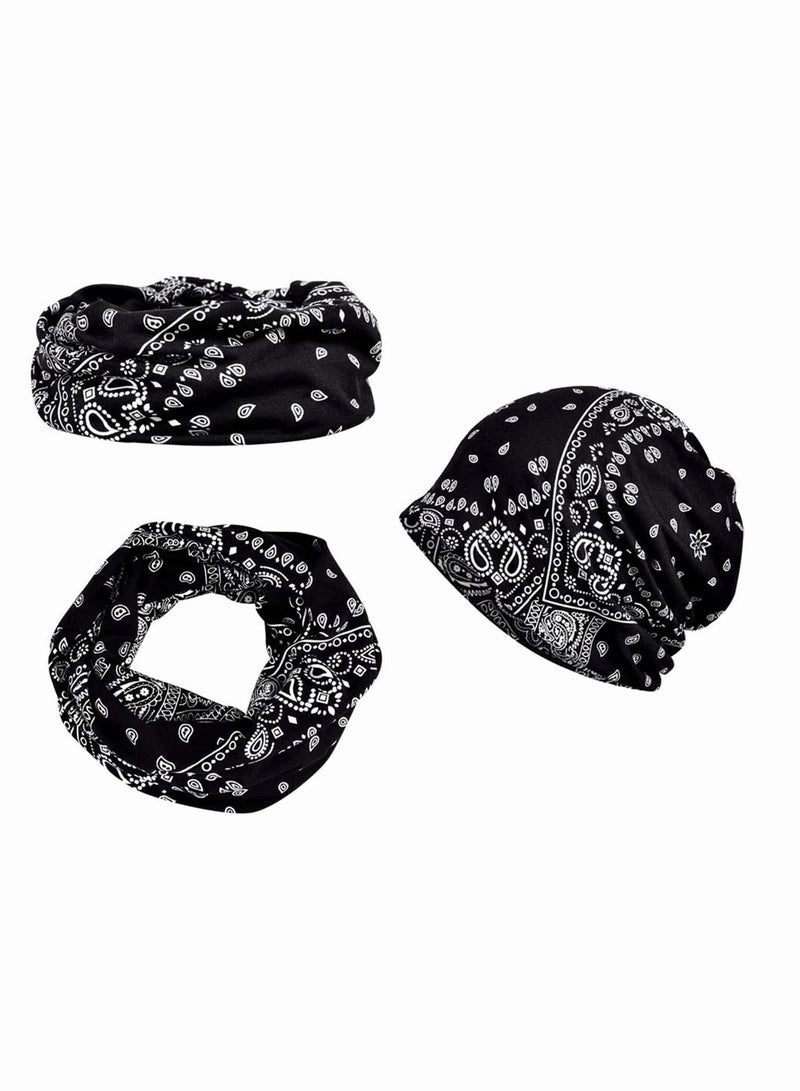 Turban Hat Spring Summer One Piece Double Layer Stretchy Cotton Cashew Hat Cool Hip Hop Turban Hat Women Men Loose Slouchy Beanie Cancer Snood Cap Black - Image 5