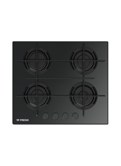 Fresh black glass built-in gas stove, 4 burners, 60 cm, - 9624