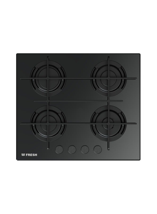 Fresh black glass built-in gas stove, 4 burners, 60 cm, - 9624
