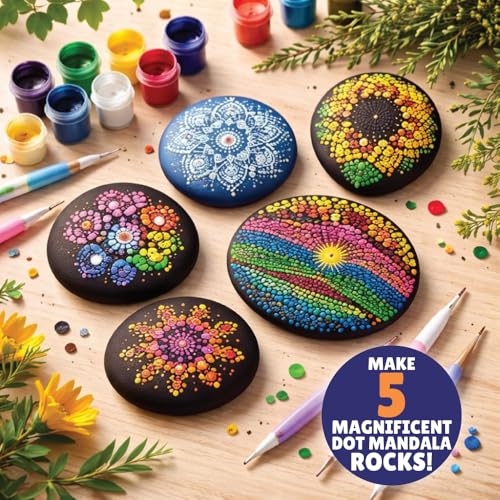 Kalakaram Dot Mandala Rock Painting Kit | DIY Art Kit with 5 Large Reusable River Rocks & 4 Dotting Tools | Traditional Indian Art Craft Kit | Creative Gift for Ages 11 to 16 | - Image 2