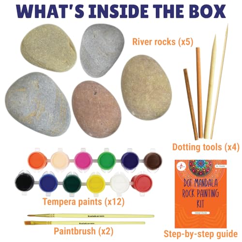 Kalakaram Dot Mandala Rock Painting Kit | DIY Art Kit with 5 Large Reusable River Rocks & 4 Dotting Tools | Traditional Indian Art Craft Kit | Creative Gift for Ages 11 to 16 | - Image 3