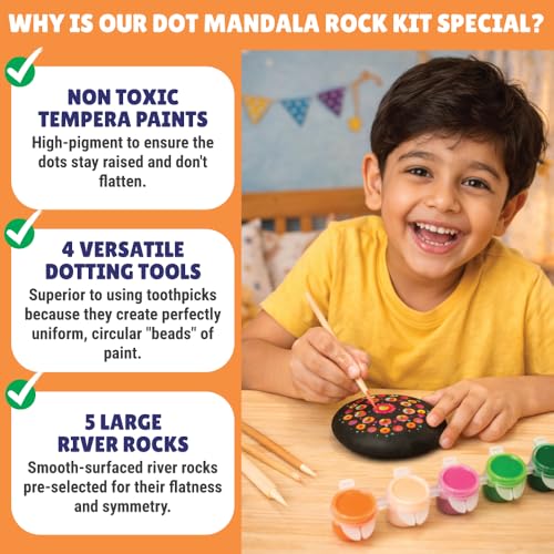 Kalakaram Dot Mandala Rock Painting Kit | DIY Art Kit with 5 Large Reusable River Rocks & 4 Dotting Tools | Traditional Indian Art Craft Kit | Creative Gift for Ages 11 to 16 | - Image 5
