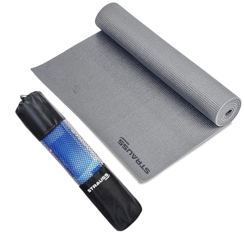 STRAUSS Yoga Mat with Carry Bag | Anti-Slip Exercise Mat for Women & Men | Home Gym Workout, Yoga, Pilates | Eco-friendly | Non-Slip Surface | Lightweight & Durable | 4mm (Grey) - Image 1