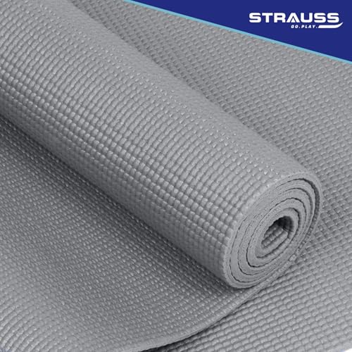 STRAUSS Yoga Mat with Carry Bag | Anti-Slip Exercise Mat for Women & Men | Home Gym Workout, Yoga, Pilates | Eco-friendly | Non-Slip Surface | Lightweight & Durable | 4mm (Grey) - Image 5