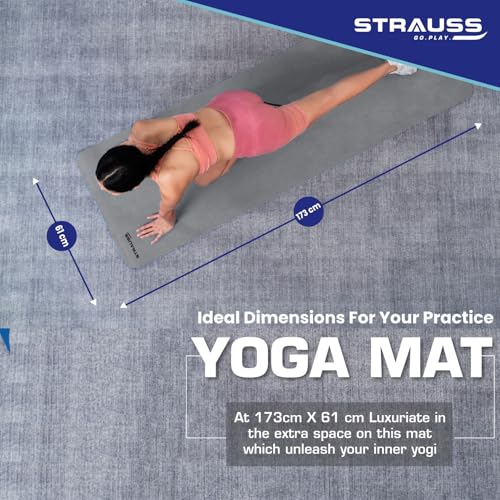STRAUSS Yoga Mat with Carry Bag | Anti-Slip Exercise Mat for Women & Men | Home Gym Workout, Yoga, Pilates | Eco-friendly | Non-Slip Surface | Lightweight & Durable | 4mm (Grey) - Image 3
