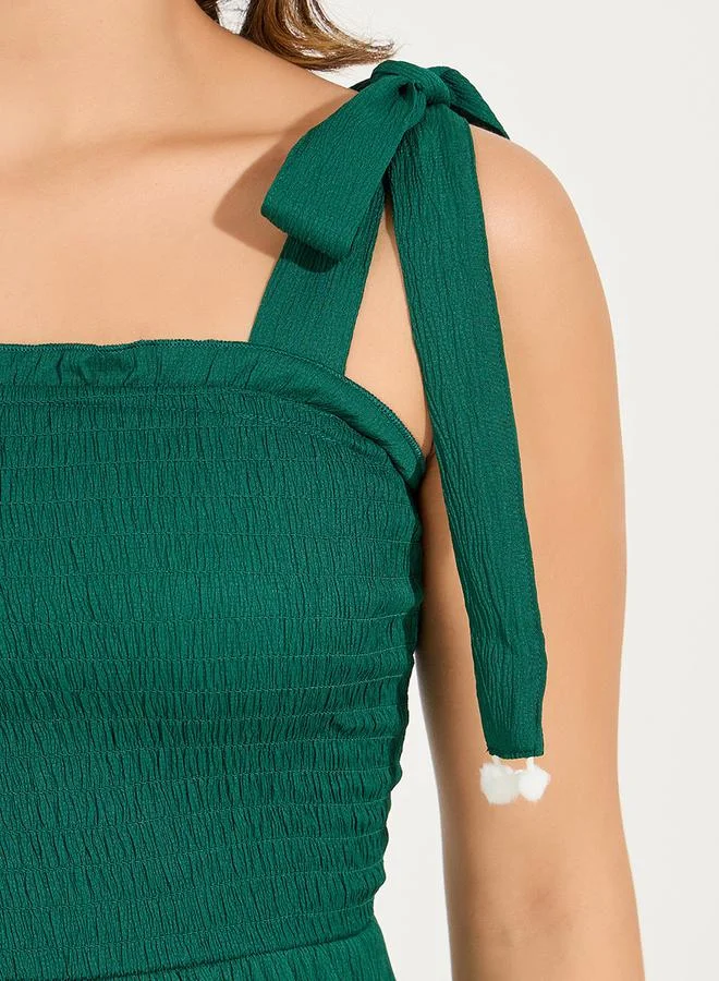 Styli Tiered Pom-Pom Dress