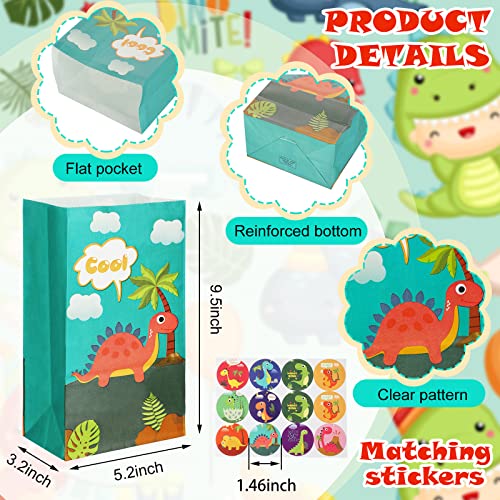 Containlol 30 Pack Dinosaur Party Gift Bags Little Dinosaur Goodie Candy Treat Bag with Matching Stickers Halloween Party Favor Supplies for Kids Dino Themed Birthday Baby Shower(Classical) - Image 2