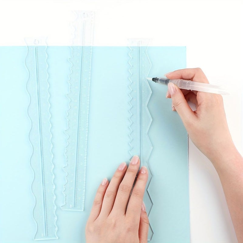 3 قطع من مسطرة تقليم الورق الأكريليكية مع تصميمات حواف مموجة مسننة مزخرفة للمشاريع الحرفية - Image 2