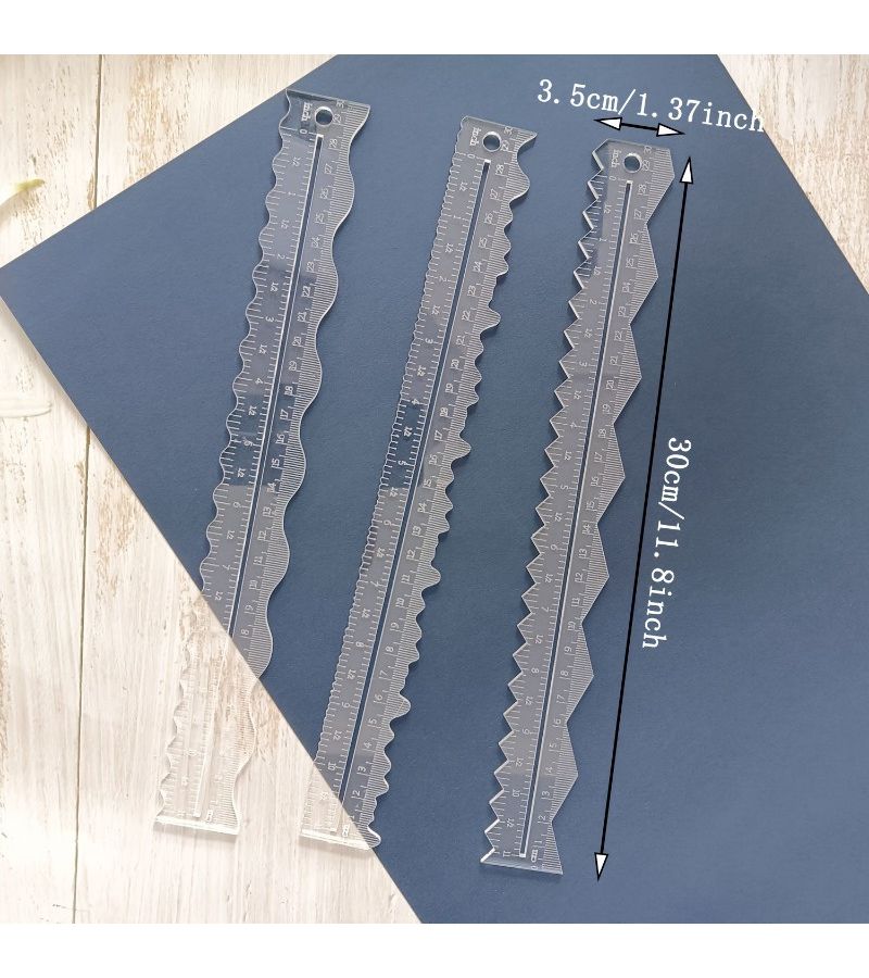 3 قطع من مسطرة تقليم الورق الأكريليكية مع تصميمات حواف مموجة مسننة مزخرفة للمشاريع الحرفية - Image 3