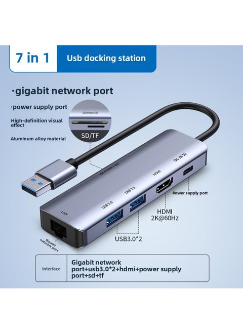 Typec To HDMI Docking Station VGA Laptop Screen Projection To Tv Mobile Phone Converter To Monitor Connection-Color:USB3.0 Docking Station [7-in-1] HDMI+gigabit Network Port+usb3.02+SDTF Card+