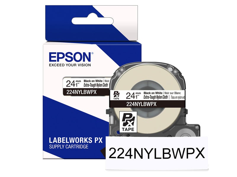 LABELWORKS Epson LABELWORKS 224NYLBWPX Genuine Nylon Tape Cartridge - Black on White Industrial Label Maker Tape - 1" (24MM) Wide, 19' - Image 1