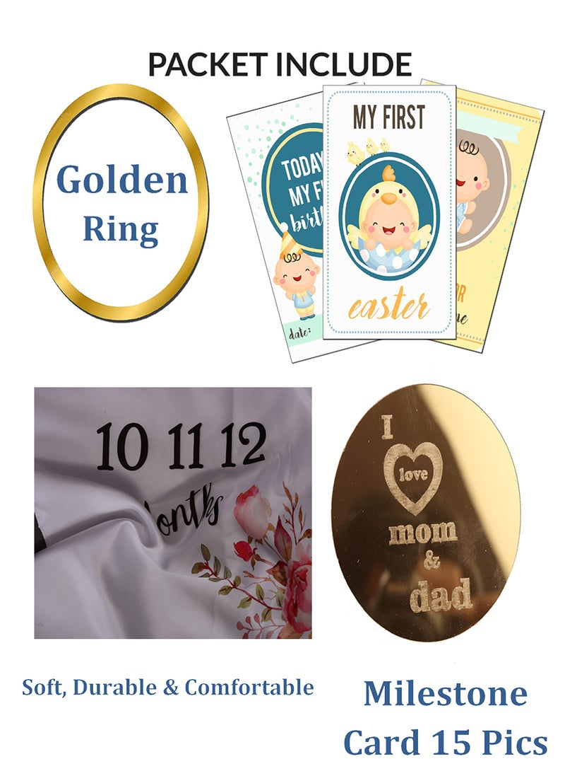 ROITIX Monthly Blankets Soft Floral Memory Blankets Girls Boys Cute Photo Background Blankets White (Elephant) - Image 3