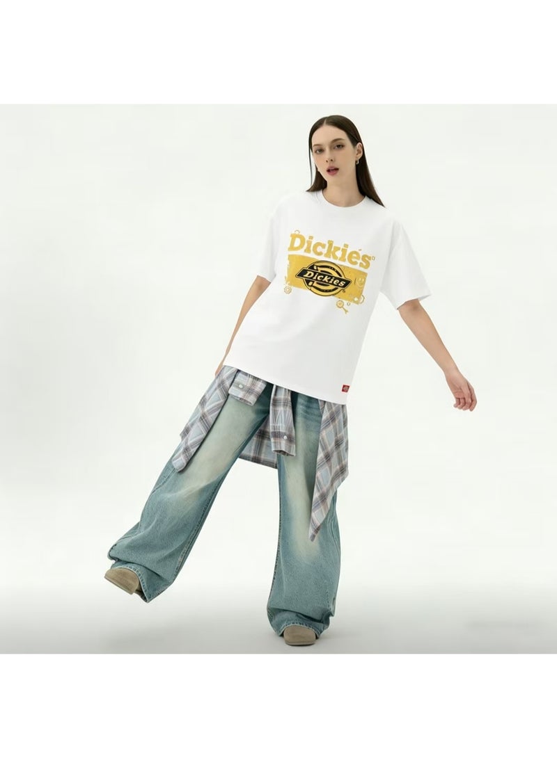 Dickies Yellow Distressed Gear Print White T-Shirt Size 2XL - Image 1