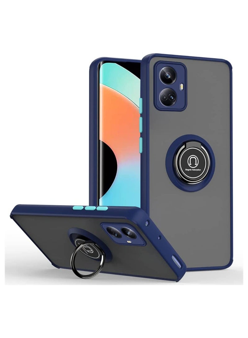 Case for Oppo Realme 10 Pro Plus Case Cover Metal Ring Holder Grip Kickstand Car Magnetic Mount Shockproof Matte Hard Back Bumper Case for Realme 10 Pro+ 5G (Blue)