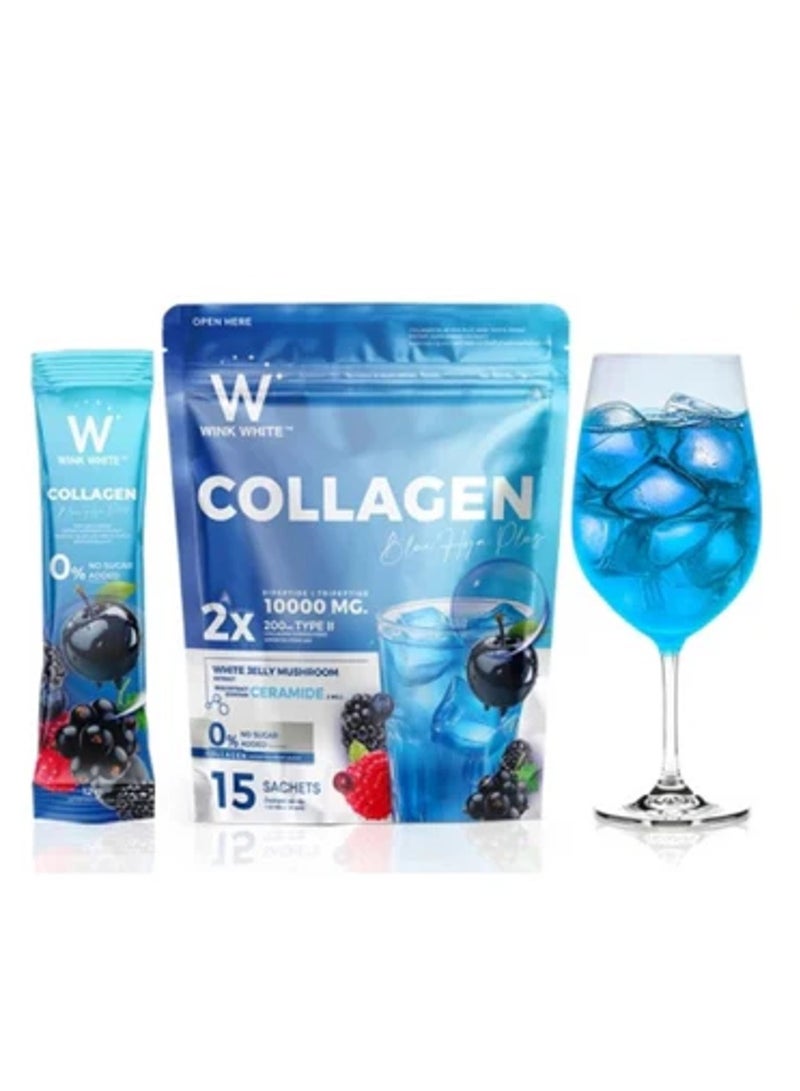 وينك وايت كولاجين بلو هيا بلس - ١٠٠٠٠ ملغ كولاجين + سيراميد، تركيبة جيلي الفطر الأبيض - مشروب لإشراقة البشرة ومضاد للشيخوخة - ١٥ كيسًا