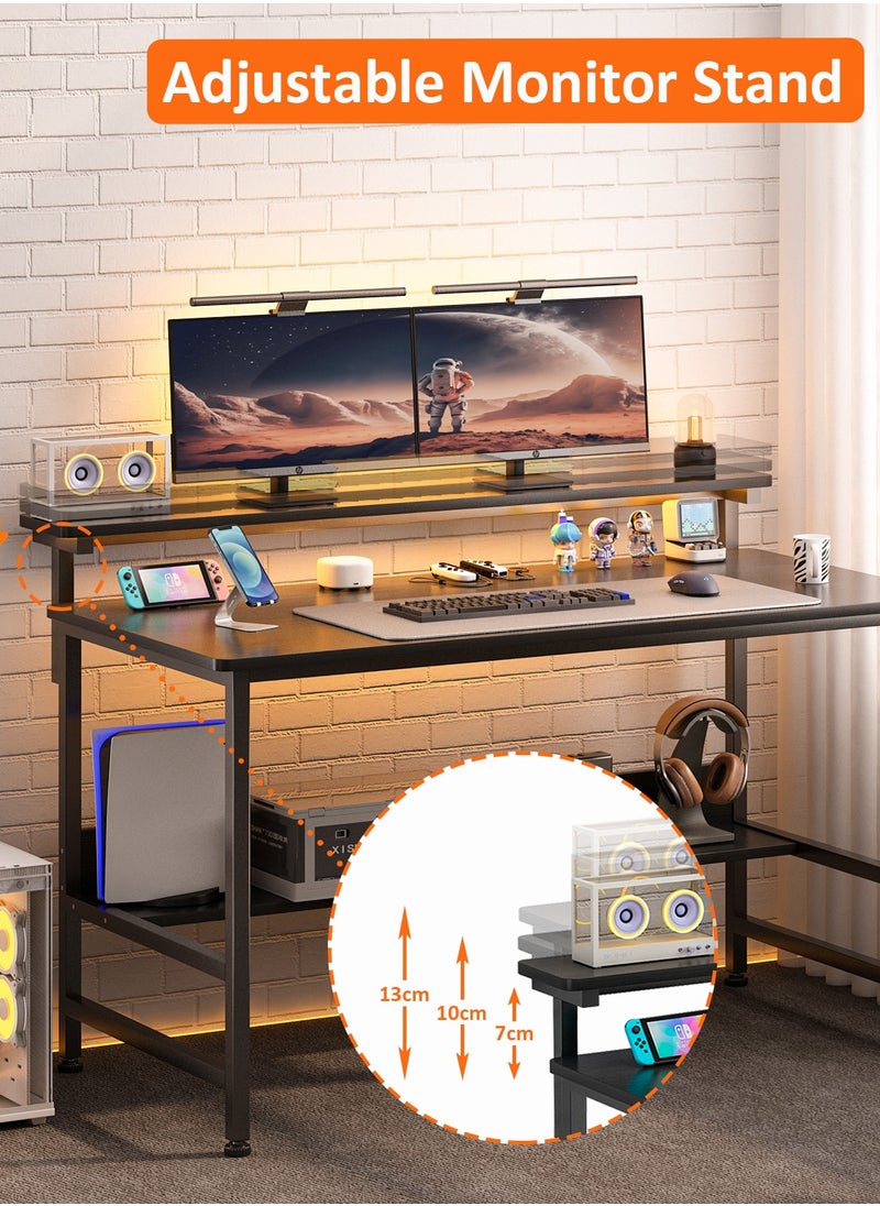 Lafulaifu - Gaming Desk with Storage Layer Computer Desk  Home Office Small Desk with Monitor Stand, 3 Height Adjustable Monitor Rack Writing Desk - Image 1