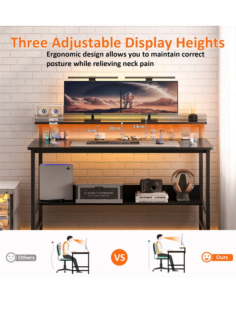 Lafulaifu - Gaming Desk with Storage Layer Computer Desk  Home Office Small Desk with Monitor Stand, 3 Height Adjustable Monitor Rack Writing Desk - Image 1