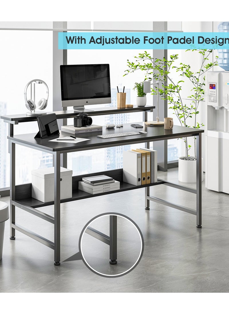Lafulaifu Gaming Desk with Storage Layer Computer Desk  Home Office Small Desk with Monitor Stand, 3 Height Adjustable Monitor Rack Writing Desk  - Image 2
