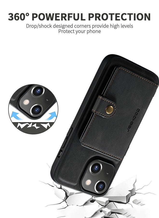 GROIC Design for IPhone 14 Case 6.1 Inch PU Leather Wallet Shell Detachable Magnetic Back Kickstand Card Holder Slots Shockproof Protective Cover  - Image 5