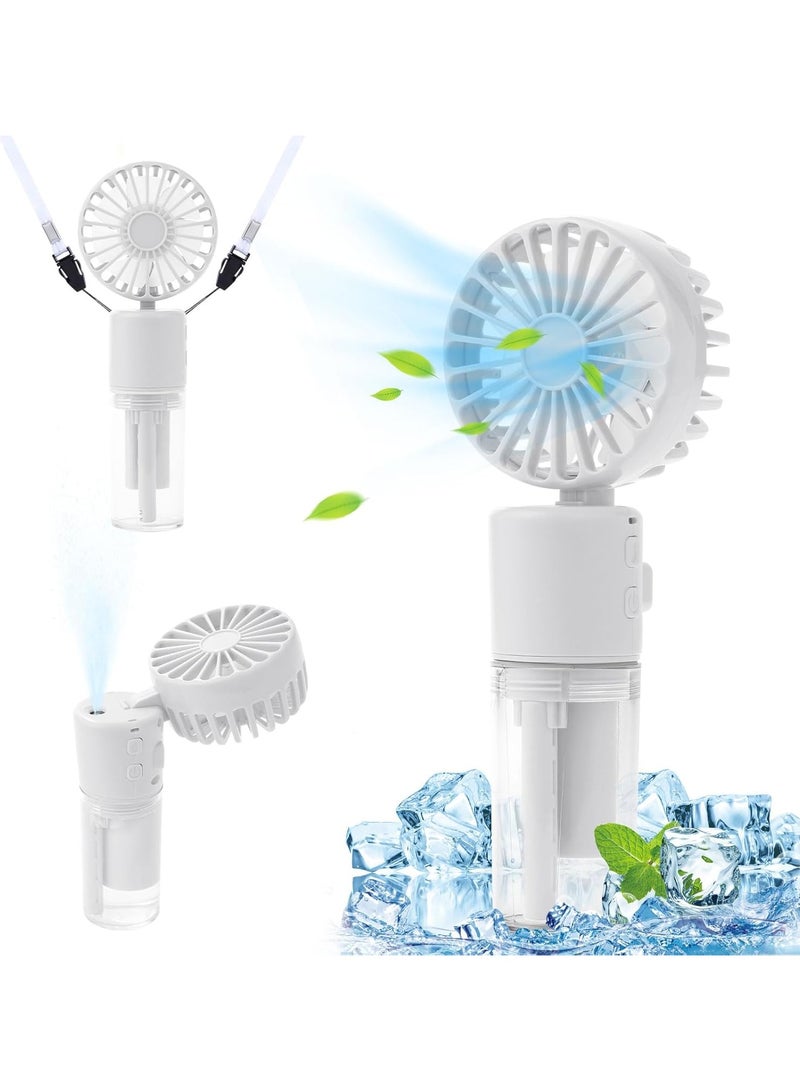 CMGTYYD Portable Mist Handheld Fan, Rechargeable Mini Fan, 4-speed Neck and Desktop Fan, Battery Powered, For Office, Outdoor, Travel, Camping, White - Image 1