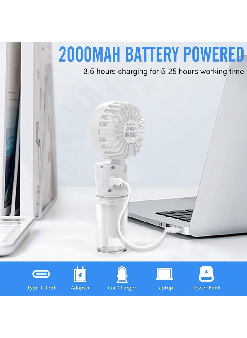 CMGTYYD Portable Mist Handheld Fan, Rechargeable Mini Fan, 4-speed Neck and Desktop Fan, Battery Powered, For Office, Outdoor, Travel, Camping, White - Image 5