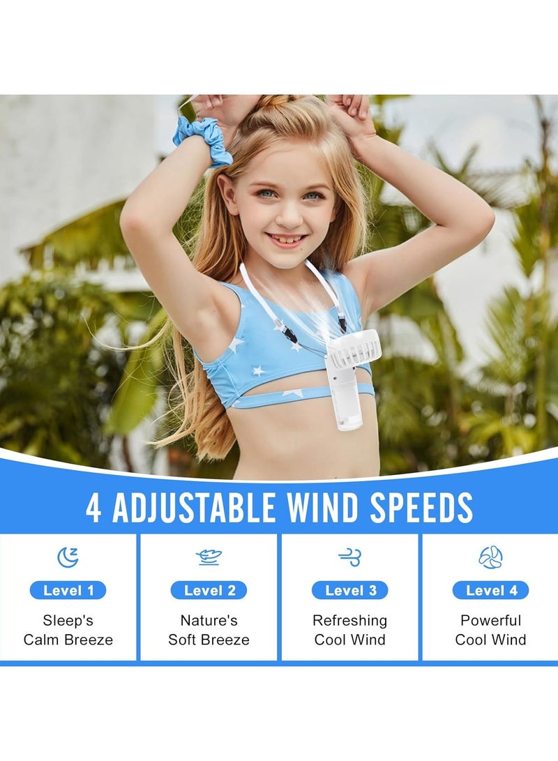 CMGTYYD Portable Mist Handheld Fan, Rechargeable Mini Fan, 4-speed Neck and Desktop Fan, Battery Powered, For Office, Outdoor, Travel, Camping, White - Image 3