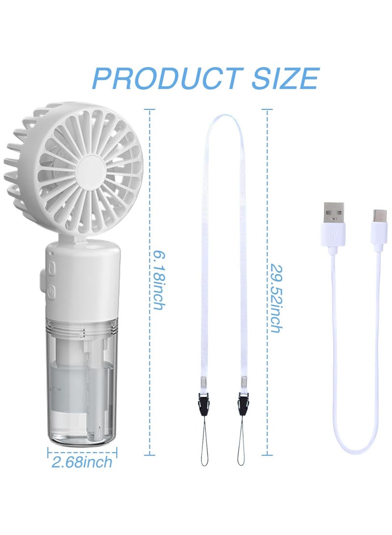 CMGTYYD Portable Mist Handheld Fan, Rechargeable Mini Fan, 4-speed Neck and Desktop Fan, Battery Powered, For Office, Outdoor, Travel, Camping, White - Image 2