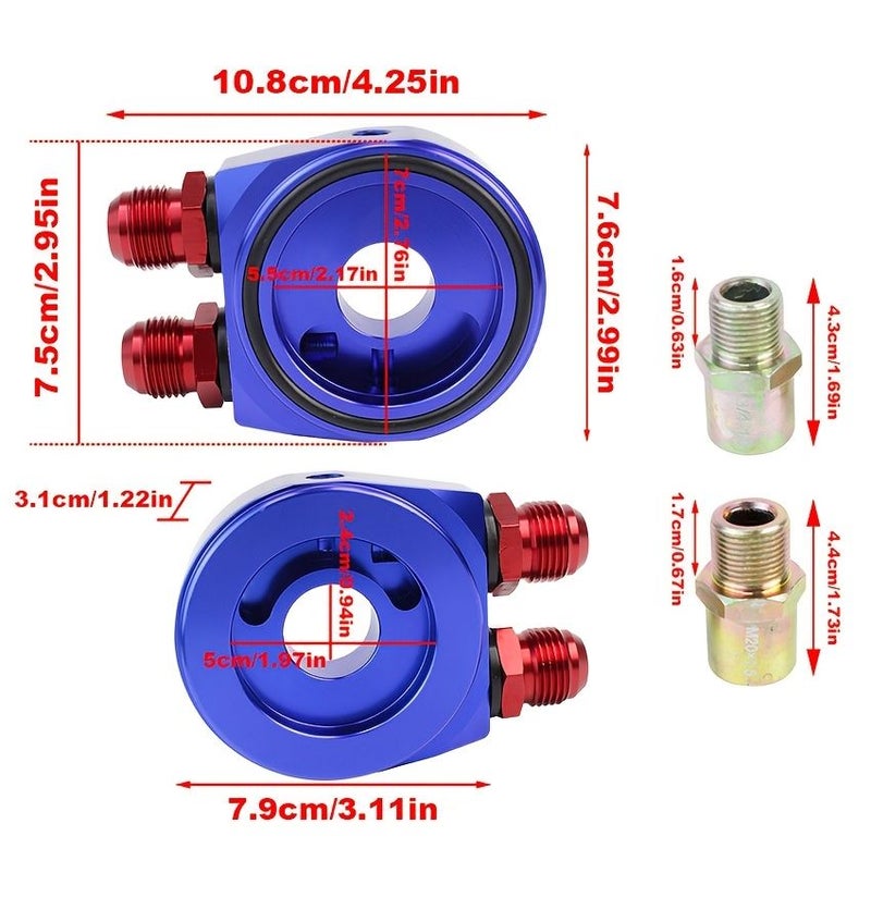 AN10 Aluminum Blue Oil Filter Baffle Adapter M20 X 1 5 Black Cooler Sandwich Plate With Thermostat - Image 2