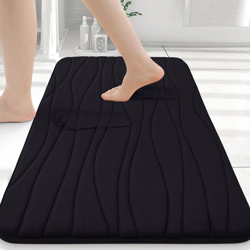 Buganda Memory Foam Bathroom Rug Mat 24x16 Extra Soft and Absorbent Bath Mats NonSlip and Machine Washable Bath Rugs for Bathroom FloorTub and Shower Black
