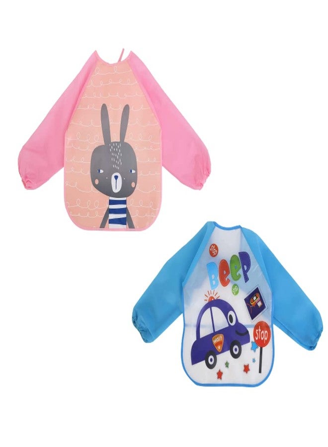 Da Anushi Cute Cartoon Printed Full Sleeves Washable Waterproof Apron Feeding Bibs For Babies,Toddlers,Infants (6 Months to 5 Years), Comfortable Soft Baby Bibs Keep Stains Off! (Pink, Light Blue) - Image 1