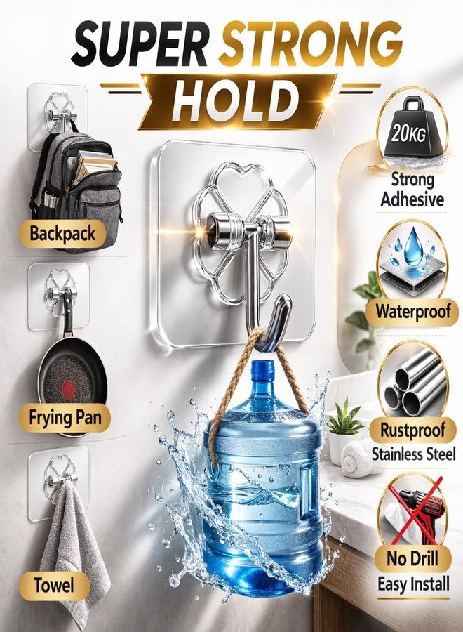 DKHDBD Heavy Duty Wall Hooks for Hanging | Self Adhesive Hooks Without Drill | Transparent Photo Frame & Clothes Hooks for Wall (Pack of 10) - Image 2