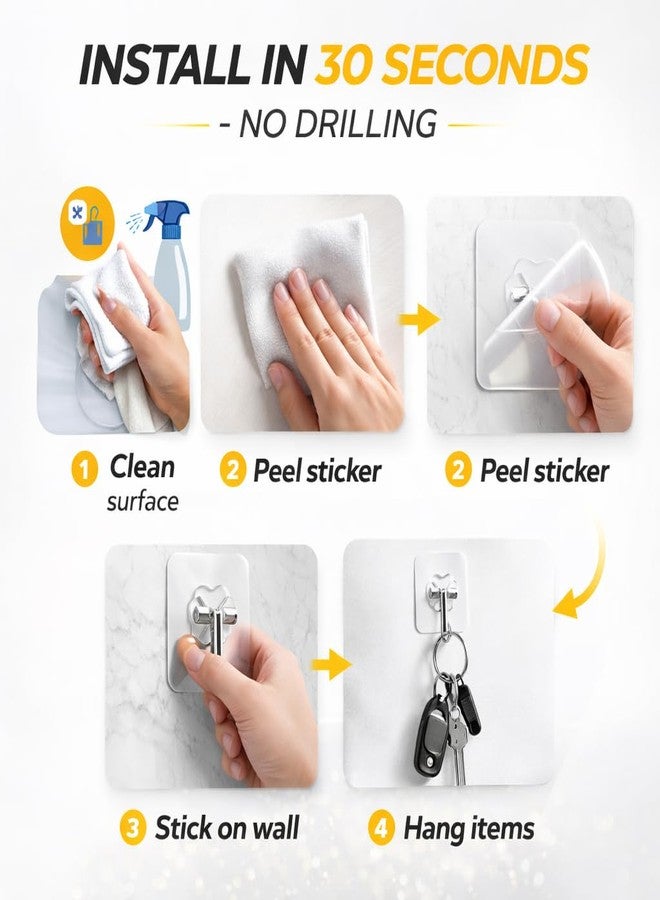 DKHDBD Heavy Duty Wall Hooks for Hanging | Self Adhesive Hooks Without Drill | Transparent Photo Frame & Clothes Hooks for Wall (Pack of 10) - Image 4
