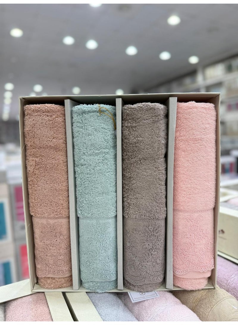 طقم فوط حمام فاخرة 100% قطن – عدد 4 فوط بتطريز أنيق