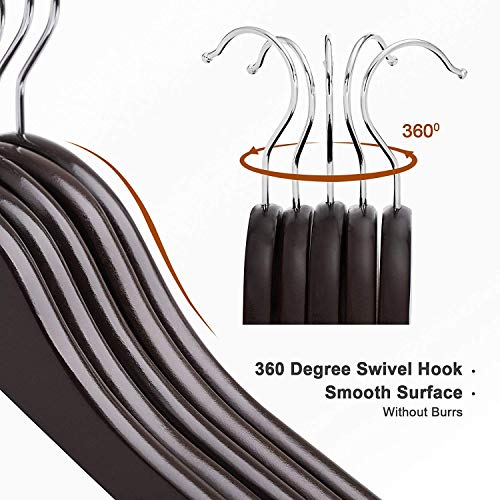 ZEPOLI Wooden Hanger for Clothes Hanging Wardrobe | Water Resistant and Moist Free | Non-Slip Bar and Precisely Cut Notches, 360 Degree Swivel Chrome Hook (4) - Image 5