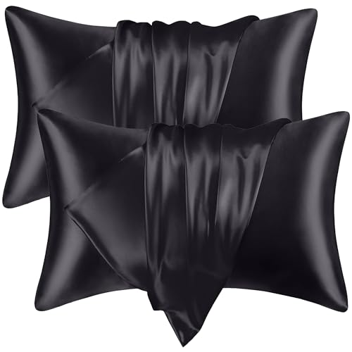 RAGGLE Set of 4 Satin Silk Pillowcase for Hair and Skin Standard Size 18"X 28" with Soft Breathable Smooth Cooling Pillow Covers for Sleeping or Pillow Protector (4, Black) - Image 1