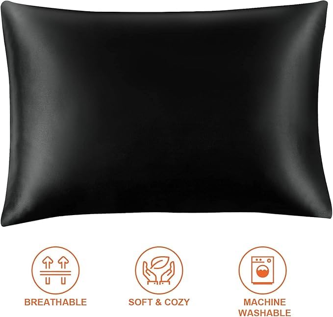 RAGGLE Set of 4 Satin Silk Pillowcase for Hair and Skin Standard Size 18"X 28" with Soft Breathable Smooth Cooling Pillow Covers for Sleeping or Pillow Protector (4, Black) - Image 3