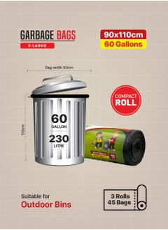 Tru Garbage Bags Compact Roll Black 90x110cm 60Gallon (15pc x 3 Rolls) 45bags  - Image 5