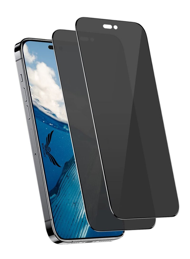 BORTONY Privacy Full Coverage Screen Protector for iPhone 14 Pro Max 6.7-Inch Anti-Spy Tempered Glass Film Edge to Edge Protection Case Friendly 2-Pack - Image 1