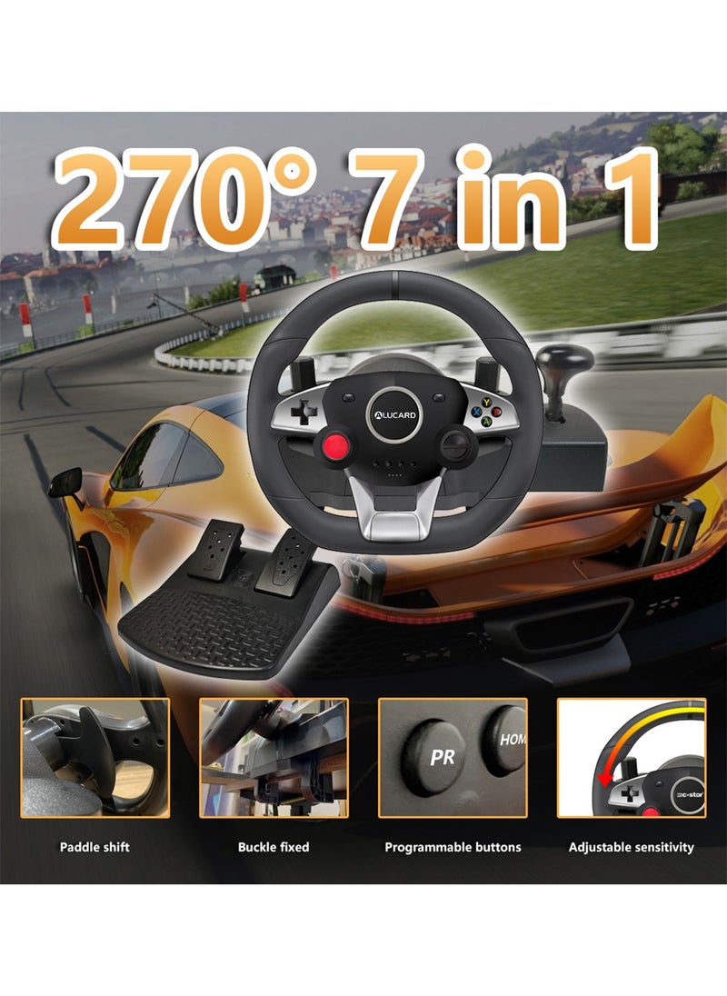 ALUCARD - 270 Degree Racing Steering Wheel with Pedal and Shifter,Paddle Shifters Support PS4/PS3/PC/Xbox one/Xbox360/Android/Switch Game - Image 1