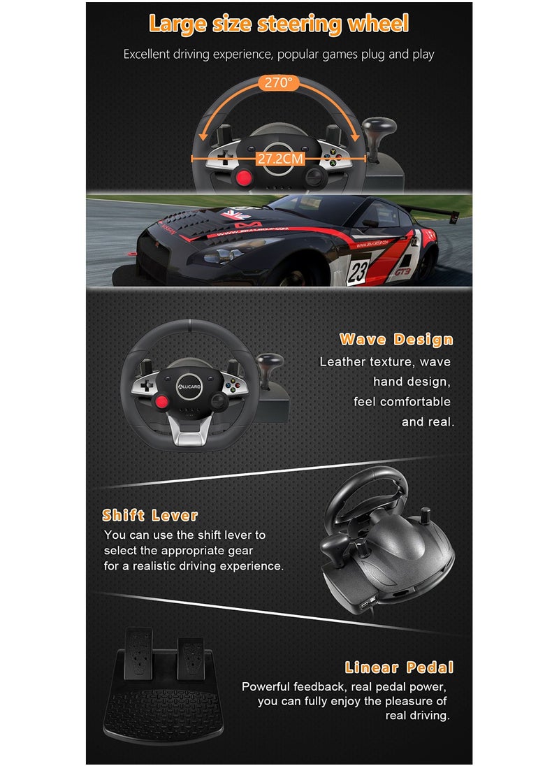 ALUCARD - 270 Degree Racing Steering Wheel with Pedal and Shifter,Paddle Shifters Support PS4/PS3/PC/Xbox one/Xbox360/Android/Switch Game - Image 1