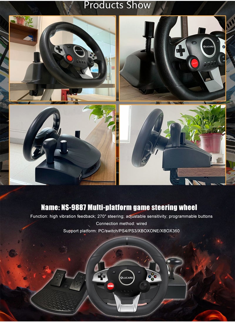 ALUCARD - 270 Degree Racing Steering Wheel with Pedal and Shifter,Paddle Shifters Support PS4/PS3/PC/Xbox one/Xbox360/Android/Switch Game - Image 1