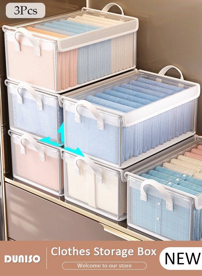 DUNISO 3PCS Clothes Storage Box, Stackable Wardrobe Clothes Organizer, Foldable Closet Storage Basket, Drawer Storage Organizer for Clothing, T-Shirt, Jeans, Sweaters, Toys & Books - Image 1