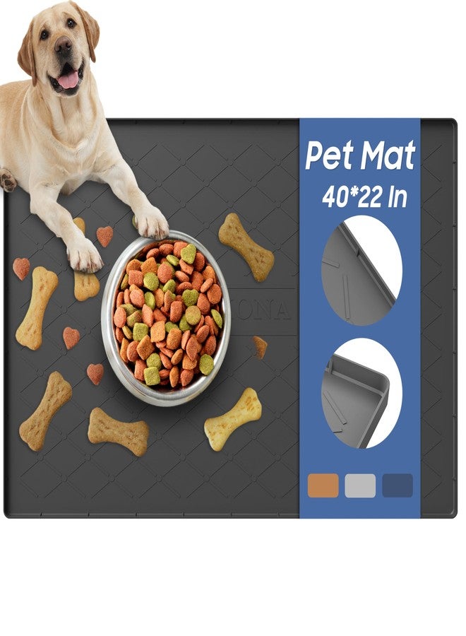 URMONA Large Dog Food Mat, 40" x 22" Pet Food Mat, Waterproof Dog Cat Food Mat with Raised Edges, Silicone Pet Food Mat, Dog Accessories, Prevents Food Spills, Protects Floors, Easy to Clean Fast - Image 1
